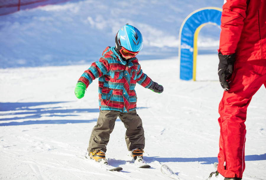 Beginner skier on the slopes near Jindabyne